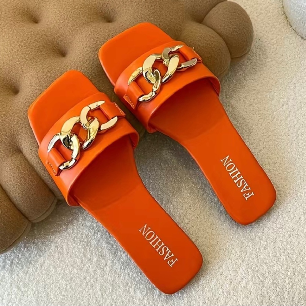 Orange Non Slip Slides Sandals Sz 8 Spring Summer Easter Beach Wedding Party - Picture 1 of 3